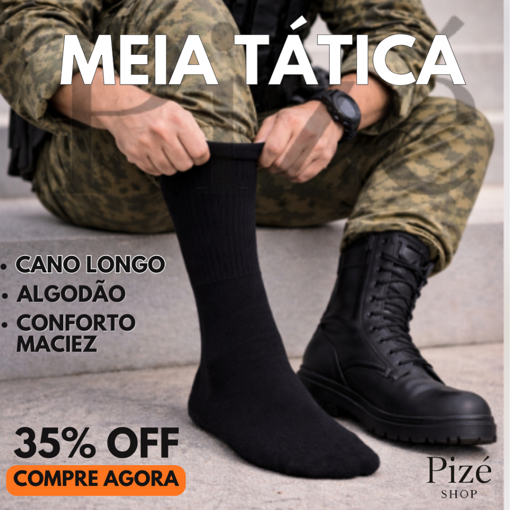 Kit 1 a 6 pares de Meia Tática Militar Reforçada – Ideal para Trilha, Trabalho e Ação em Oferta na Shopee