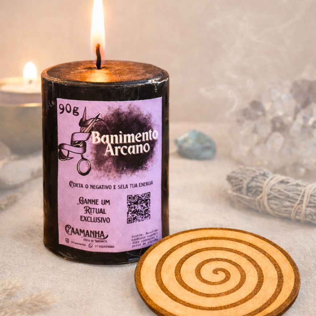 Kit Banimento Arcano | Vela de Proteção + Selo Espiral em MDF | Limpeza Energética | Vela Aromática Bruxa Umbanda Magia