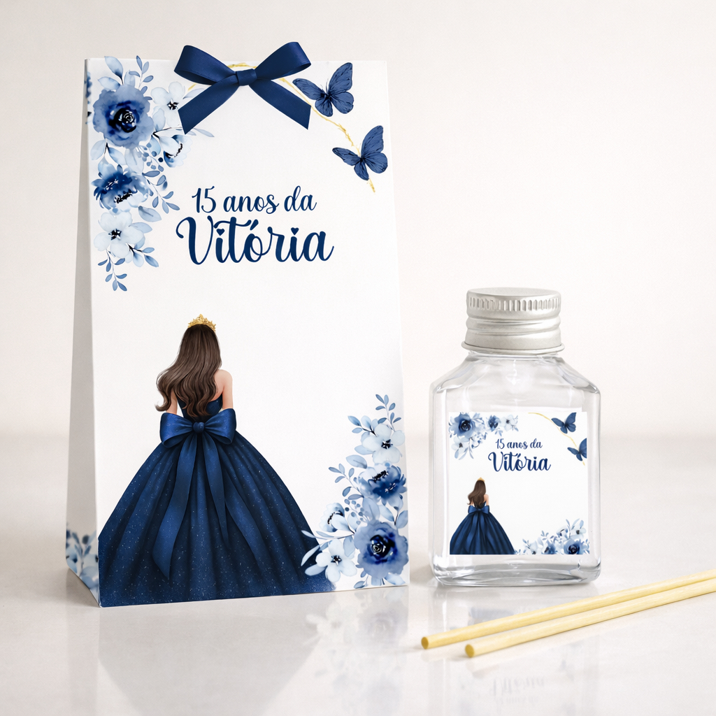 Aromatizador 15 Anos – Lembrancinha Personalizada de Debutante Azul Marinho 30 kits em Oferta na Shopee