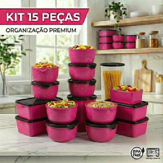 KIT 15 PEÇAS POTES ORGANIZADORES DE ALIMENTOS em Oferta na Shopee