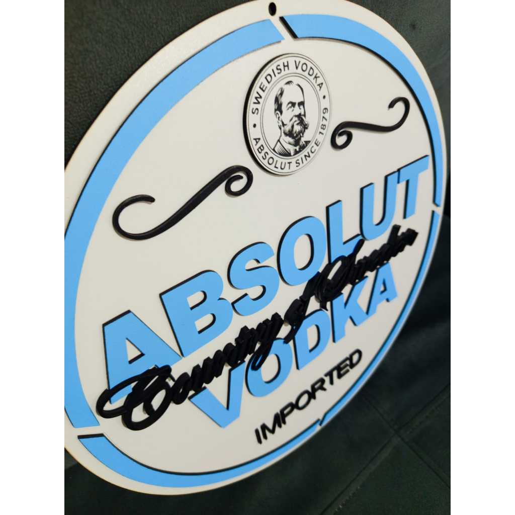 Quadro em MDF 3D Artesanal – Absolut Vodka  40cm de Diâmetro