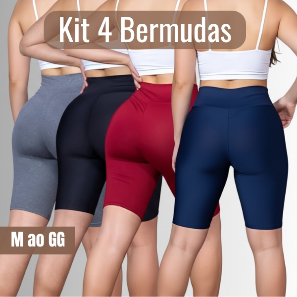 Kit 4 Bermuda Feminino Bermuda Suplex Academia Cos Alto Ciclista em Oferta na Shopee