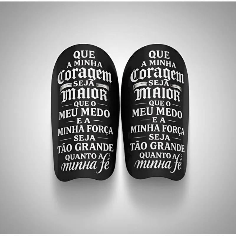 Caneleira Personalizada Futebol Futsal Motivacional Coragem e Fé