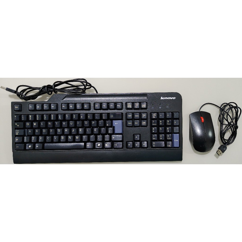 Kit Teclado e Mouse Lenovo Original com Fio Ergonômico Preto