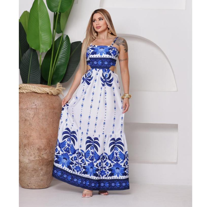 Vestido Longo Brisa – transmite frescor e leveza, combinando com o corte fluido.