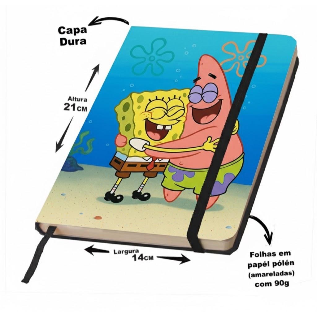 Caderno SketchBook A5 capa dura caderno de desenho ou anatações tipo moleskine Bob Esponja e Patrick