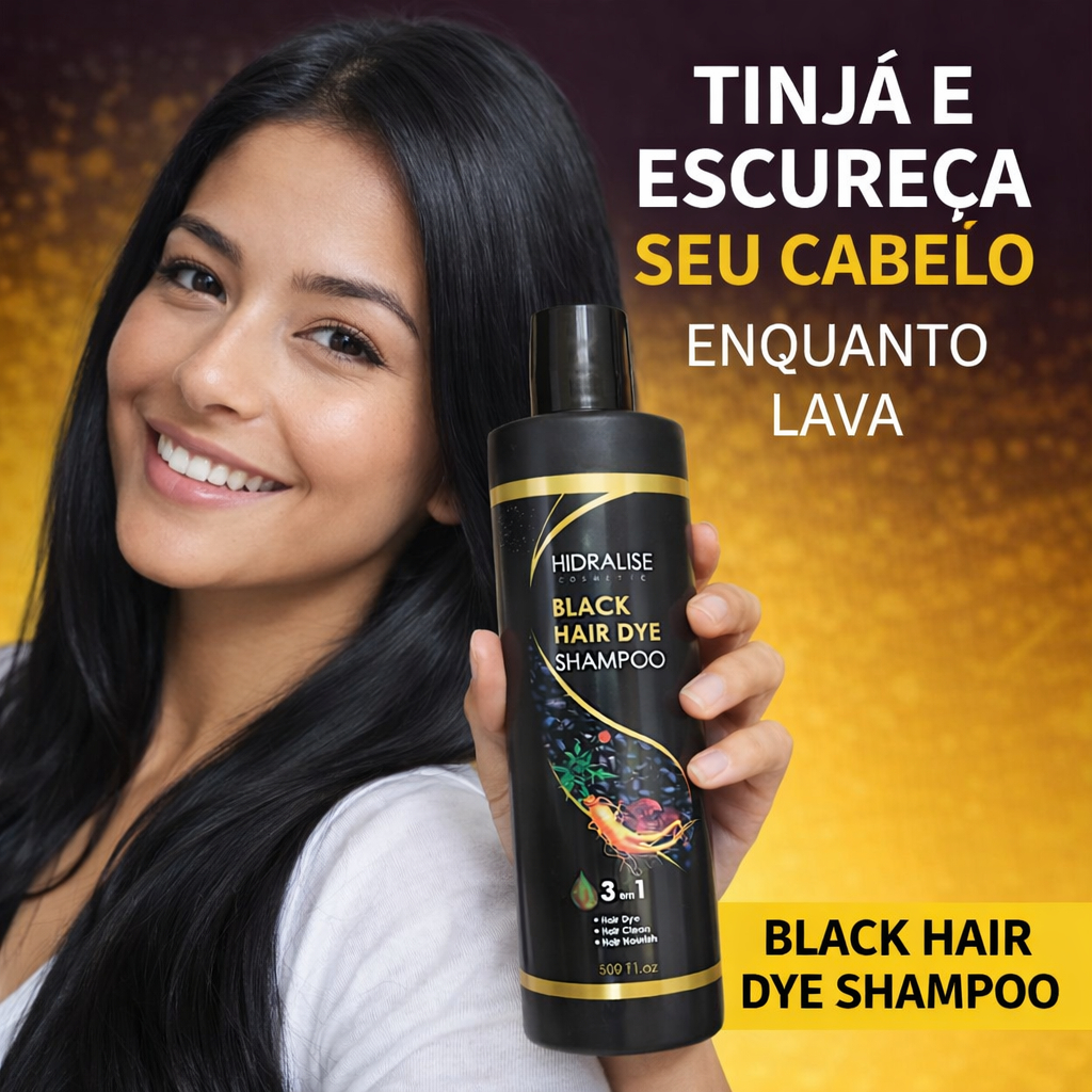 Shampoo Escurecedor de Cabelos Tonalizante Preto 3 em 1 Black Hair Dye 500ml Hidralise