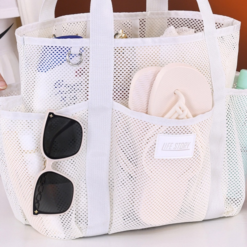 Grande Capacidade Bolsa de Praia em Tela – Ombro, Várias Cores com Bolsos Externos em Oferta na Shopee