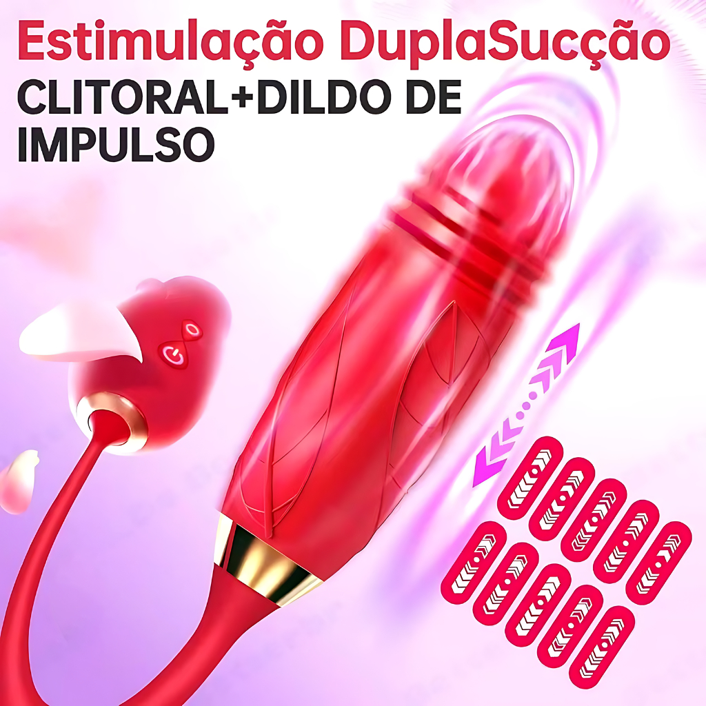 Vibrador Feminino Rosa Duplo · Dupla Sucção · Retrátil + Sucção 2 em 1 · Estimulador Íntimo