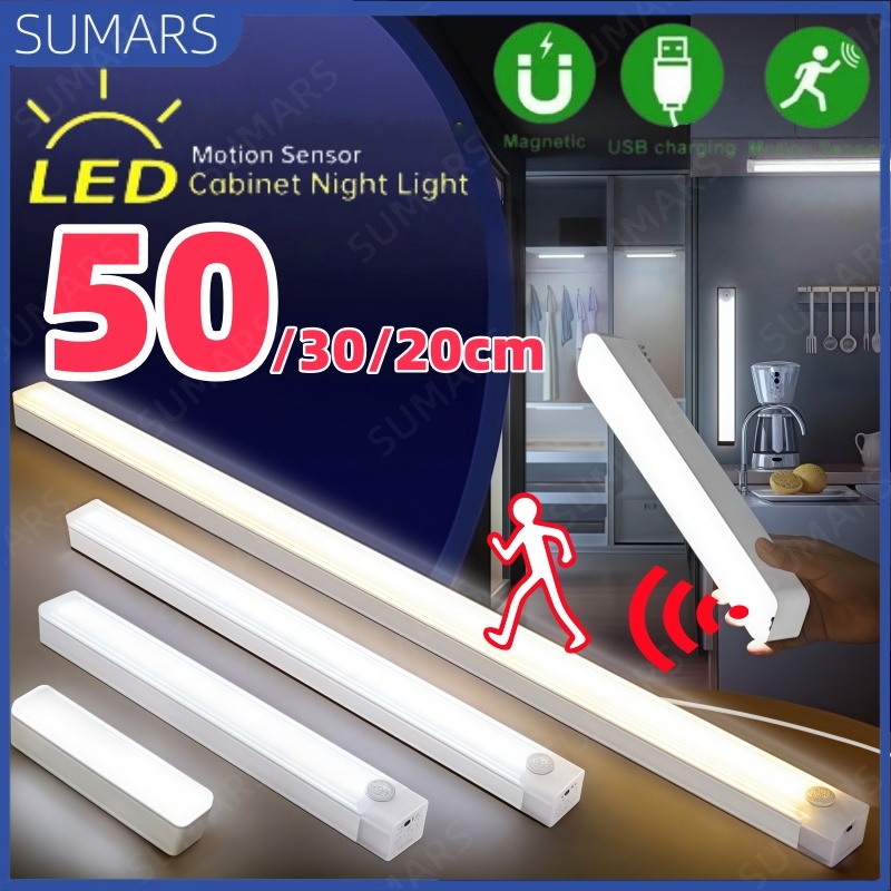 50/30/20cm Luz LED Noturna Sensor De Movimento Recarregável Brilho Ajustável Sem Fio para Guarda-Roupa Quarto em Oferta na Shopee