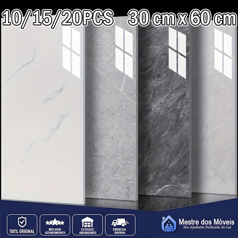 10/15/20PCS Placas Adesivas Mármore Parede Autocolante 3D Porcelanato 30 cm x 60 cm Cobrindo 1.8/2.7/3.6m²