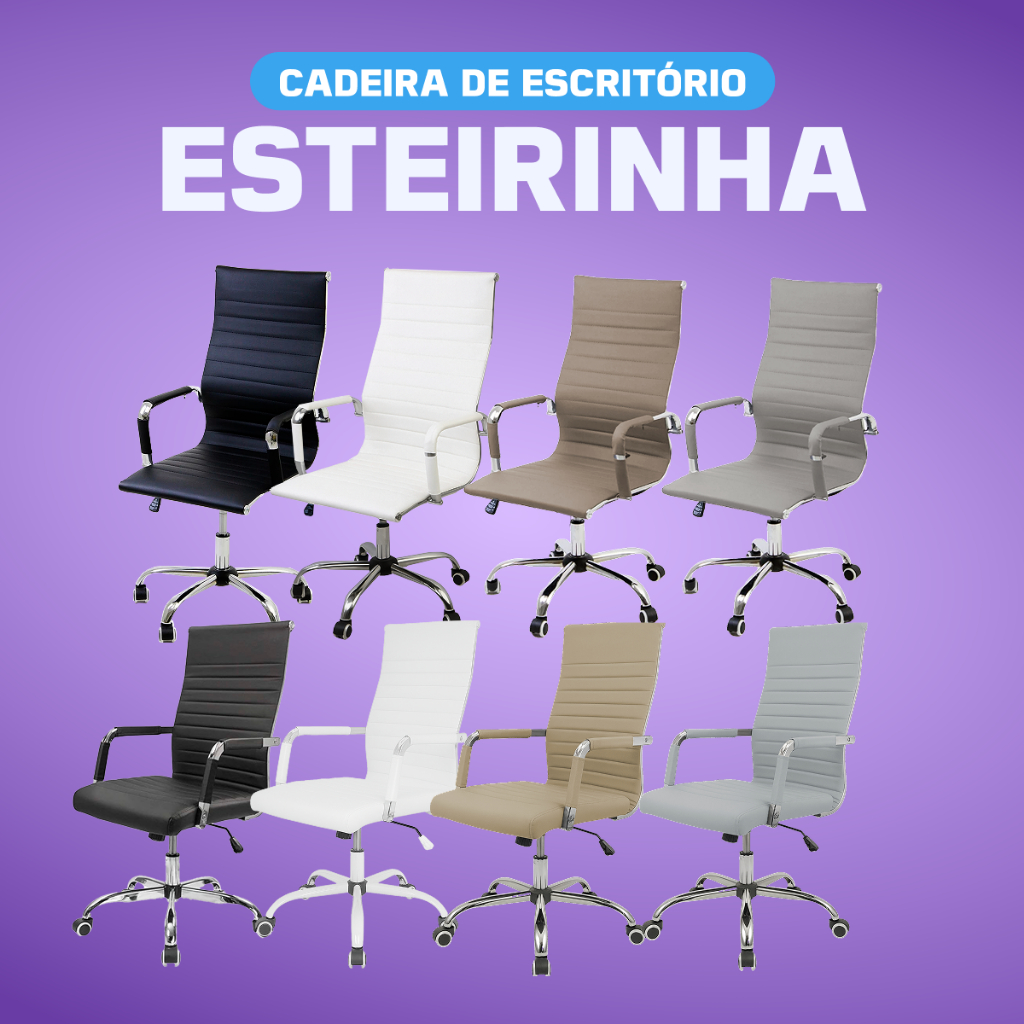 Cadeira Presidente Escritório Ergonômica Esteirinha Couro Pu Sintético Giratória Ajustável Relax