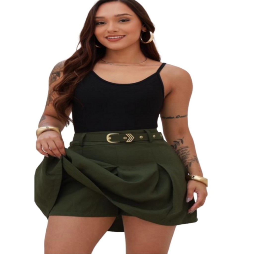 SHORT SAIA FEMININA PLISADA TECIDO SENSORIAL COM CINTO