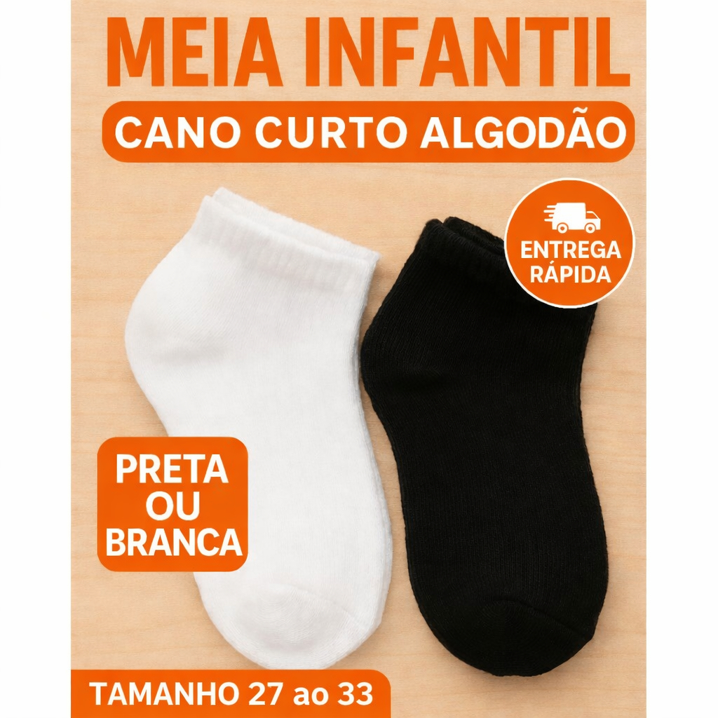 Kit 3 a 12 Pares Meia Infantil Cano Curto Algodão Unissex Confortável para Escola e Dia a Dia