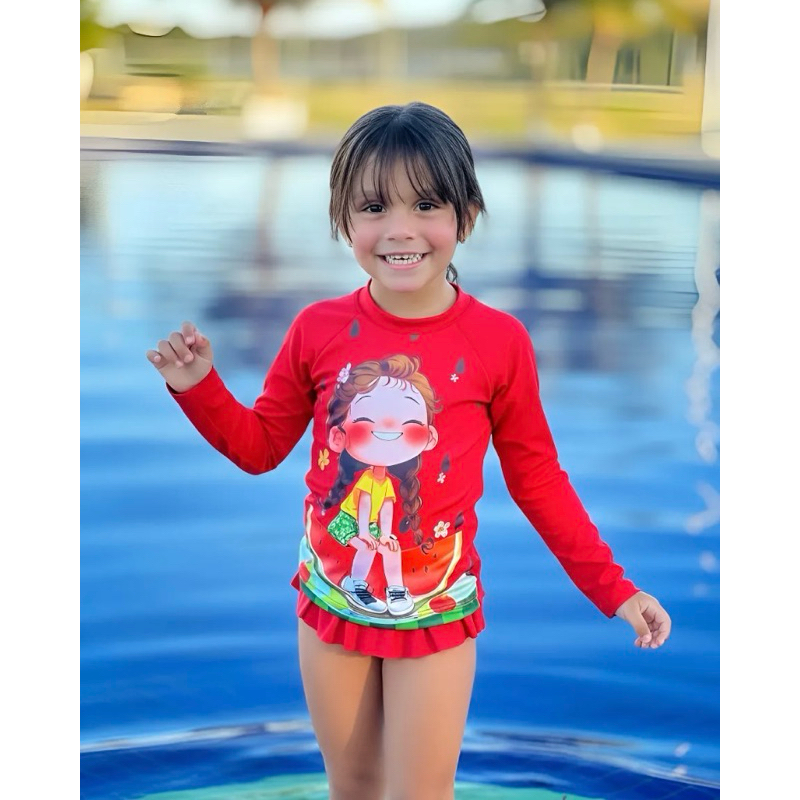 conjunto infantil uv50 proteção solar praia piscina menina blusa com biquíni vários tamanhos