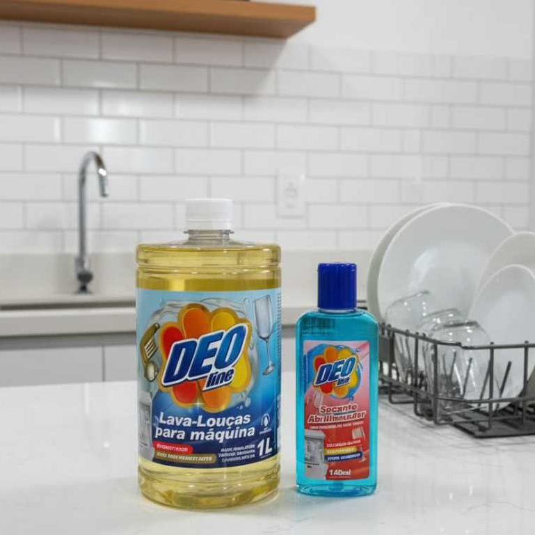 Kit Detergente 1L e Secante 140ml Deoline p/ Máquina de Lavar Louça