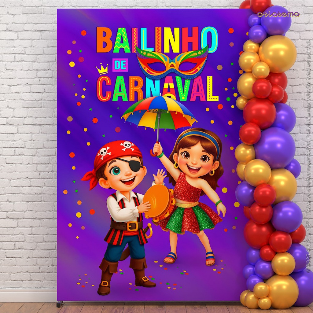 Painel de Festa Retangular Carnaval Decoração Bailinho Sublimado Em Tecido Vertical 1,50x2,20m em Oferta na Shopee