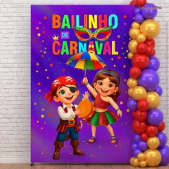 Painel de Festa Retangular Carnaval Decoração Bailinho Sublimado Em Tecido Vertical 1,50x2,20m
