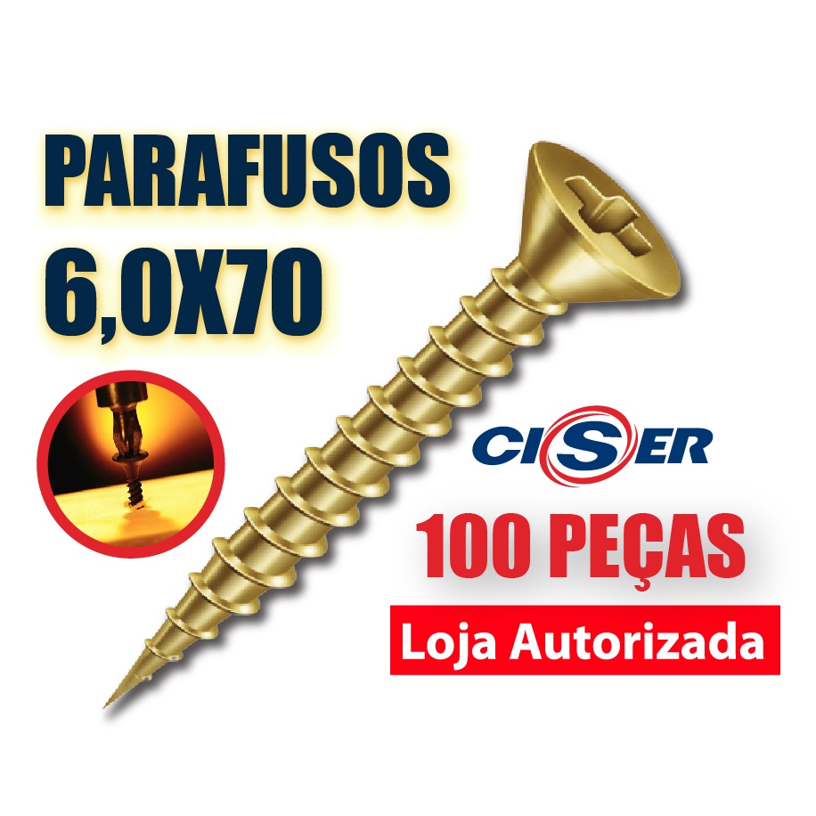 Parafuso Philips Chipboard Chata 6,0 X 70 - 200 Unidades