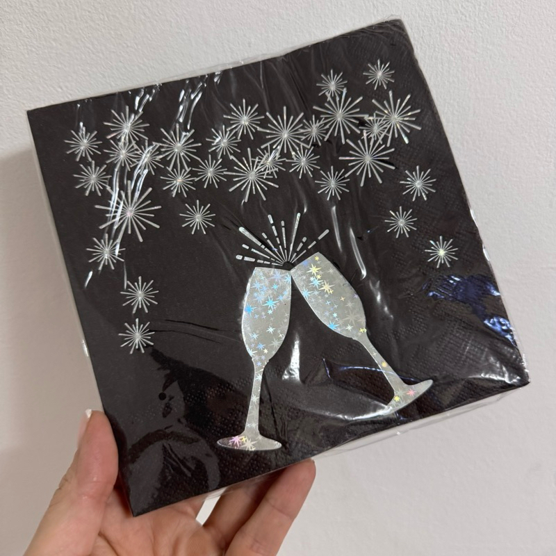 Guardanapo de Papel Estampado Metalizado Folha Dupla Ano Novo Taça Prata 32x32 cm Silver Festas