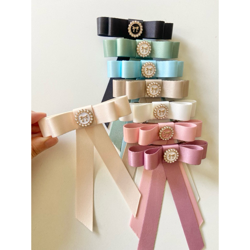 Laço de Fita Acetinada Luxo com Pérolas - Acessório de Cabelo Infantil e Feminino