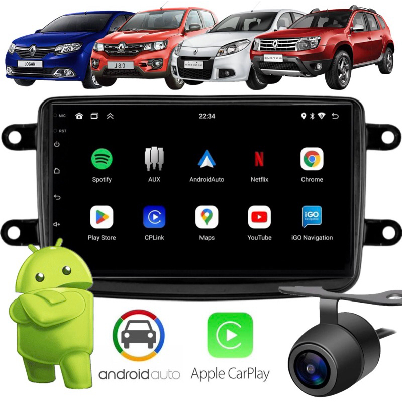 Multimídia Android GPS CarPlay Renault Duster Kwid Sandero Logan Captur + Moldura + Camera de ré em Oferta na Shopee