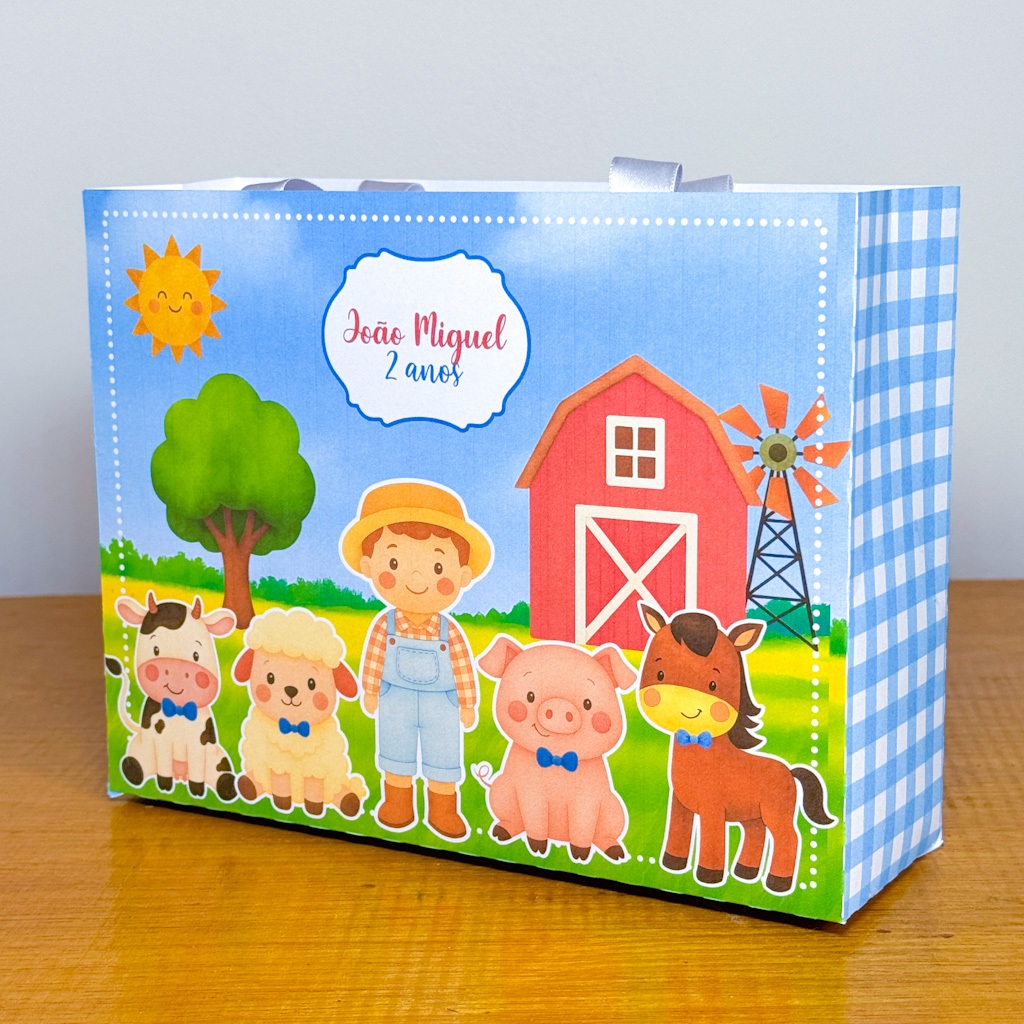 PEGUE E MONTE Kit Sacolinha Personalizada FAZENDINHA AZUL Festa Aniversário Lembrancinha