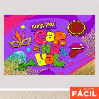 Painel Retangular Festa Carnaval Horizontal Decorativo Sublimado 3D Em Tecido
