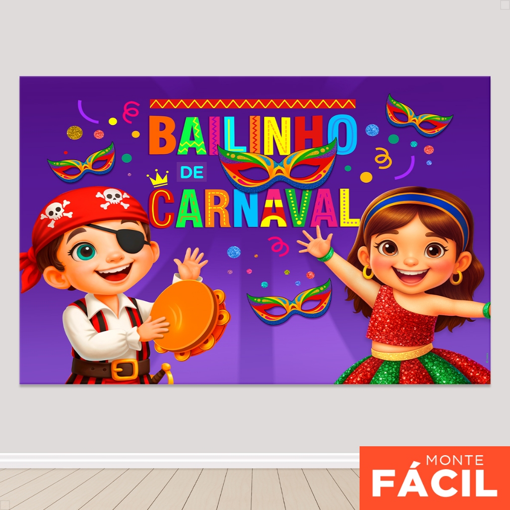 Painel de Festa Carnaval Bailinho Infantil Horizontal Festa Em Tecido Sublimado Retangular em Oferta na Shopee