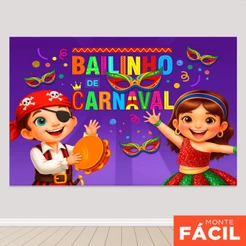 Painel de Festa Carnaval Bailinho Infantil Horizontal Festa Em Tecido Sublimado Retangular