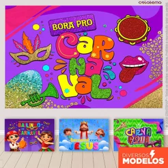 Painel Retangular Carnaval Folia Horizontal Sublimado Em Tecido Decorativo De Festa Sublimado 3d
