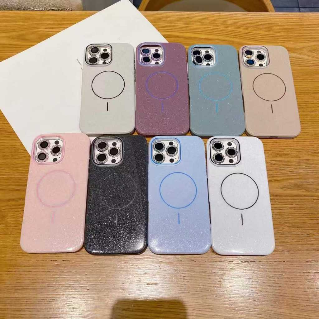 Case com Glitter e Magsafe com Película de Câmera Redonda para Iphone 17 AIR PRO PM & SAMSUNG S25 & PLUS & ULTRA (JMC)