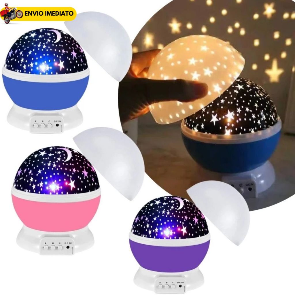 Imagem Luminaria Galaxia Abajur Rotativa Projetor Globo Estrela Infantil Céu Estrelado Lua 360º
