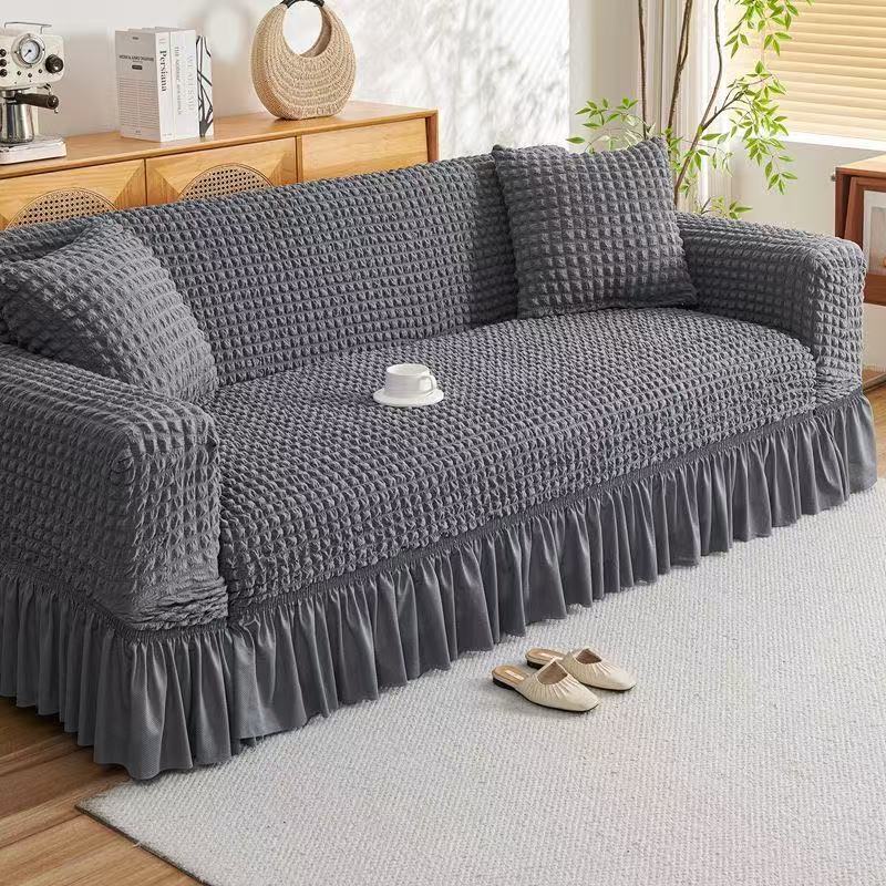 Capa de Sofá 4 Lugares Elástica Antiderrapante Textura Waffle Com Saia