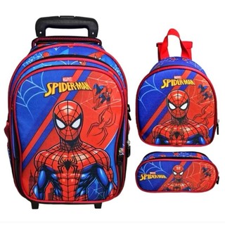 Kit Mochila HOMEM ARANHA AZUL Escolar com Rodinhas + Lancheira e Estojo/ MOCHILA PARA MENINO/ MOCHILA HOMEM ARANHA