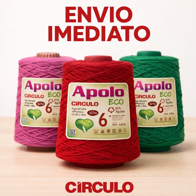 Barbante Apolo Ecológico nº6 Circulo 600g Crochê, Tricô, Artesanato - Cru e Colorido em Oferta na Shopee