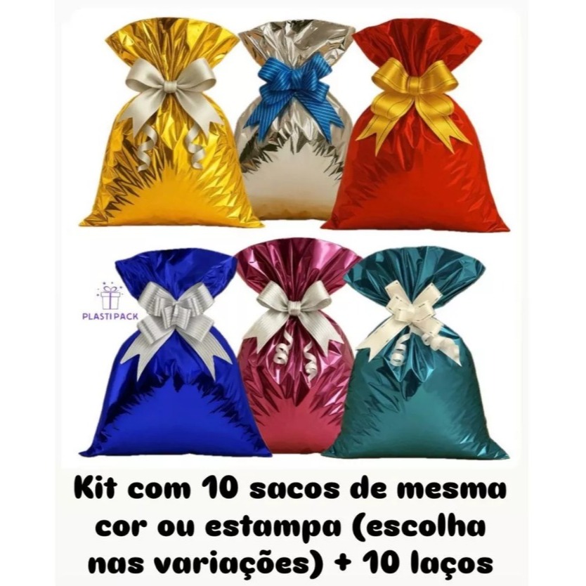 KIT COM 10 SACOS PARA PRESENTE + 10 LAÇOS – 20x29, 25x36, 30x44 | ESCOLHA COR/ESTAMPA E TAMANHO em Oferta na Shopee