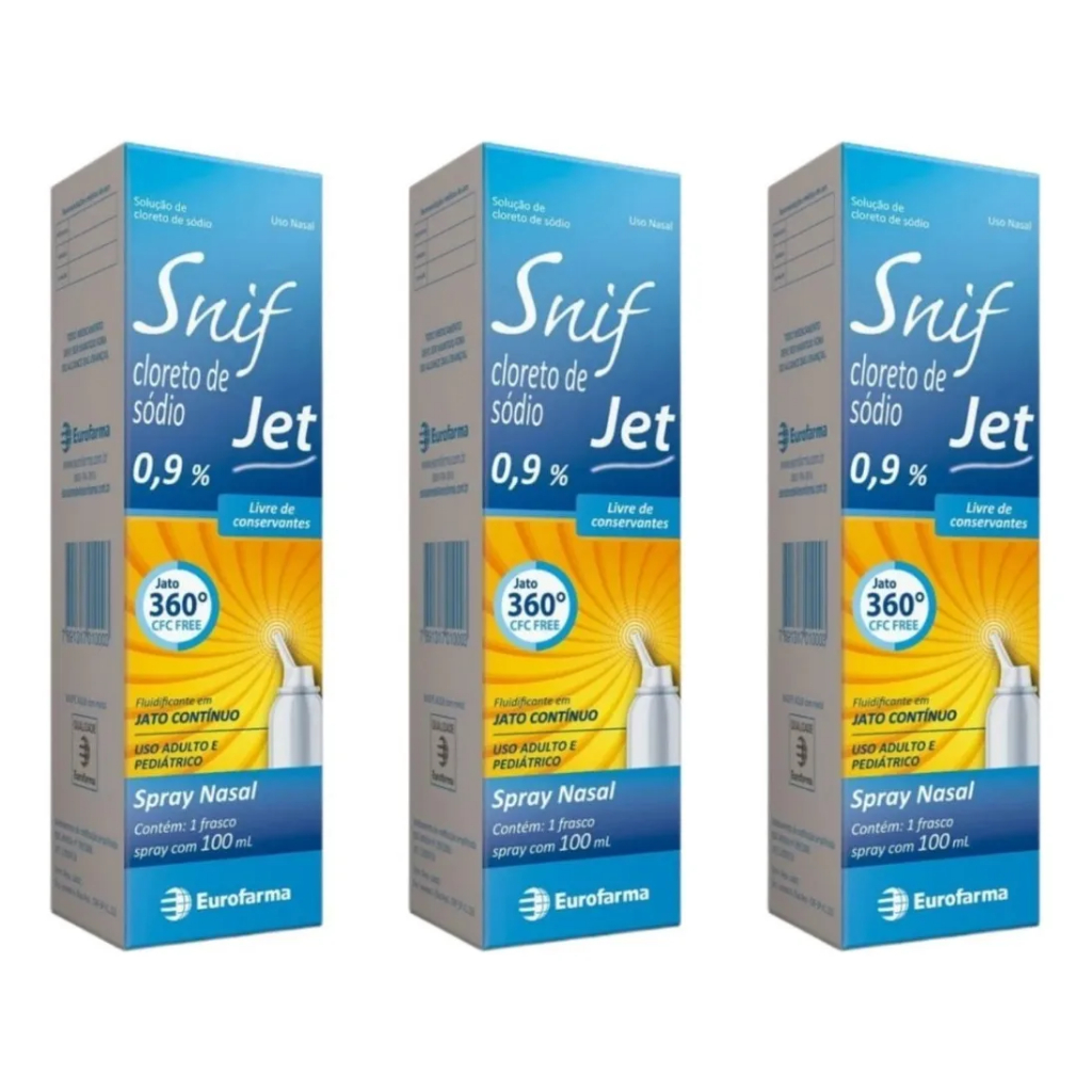 KIT 3 UNDS - Snif Jet 0,9% Eurofarma 100ml Descongestionante Nasal Spray em Oferta na Shopee