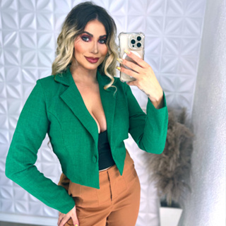 Blazer Curto Linhão Rústico, Botão Encapado em Oferta na Shopee