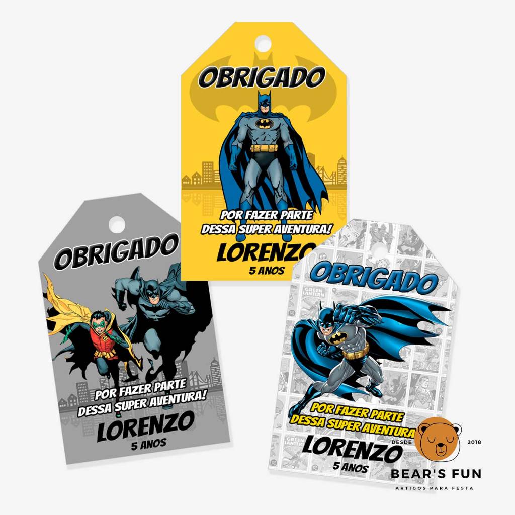 TAG Batman • Cartão Agradecimento com Nome e Idade • Festa • Aniversário • Personalizados • Lembrancinha