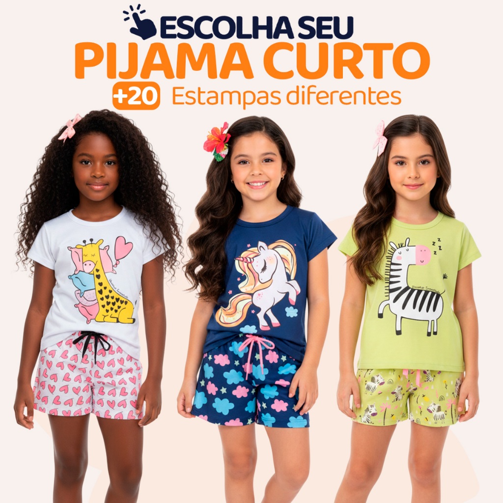 Pijama Infantil Menina Manga Curta com Estampas Fofas e Conforto Roupa de Dormir Criança Feminino Verão Calor. L05 em Oferta na Shopee