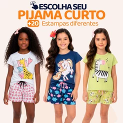 Pijama Infantil Menina Manga Curta com Estampas Fofas e Conforto Roupa de Dormir Criança Feminino Verão Calor. L05
