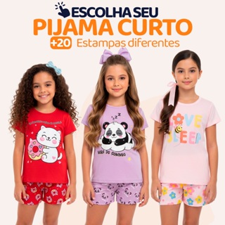 Pijama Infantil de Menina Manga Curta com Estampas Fofas e Conforto Roupa Infantil Feminino Verão Pijaminha Calor . L05 em Oferta na Shopee