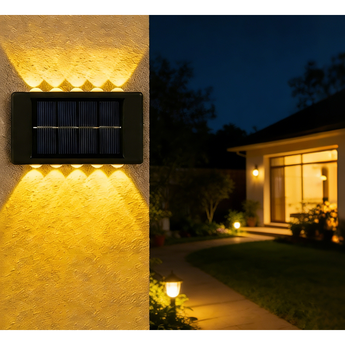 KIT 2 Arandelas 8/10/12 LED Slim Com 2 Focos Luminária Luz Quente Carregamento Solar Luz para área Externa Casa MT097 em Oferta na Shopee