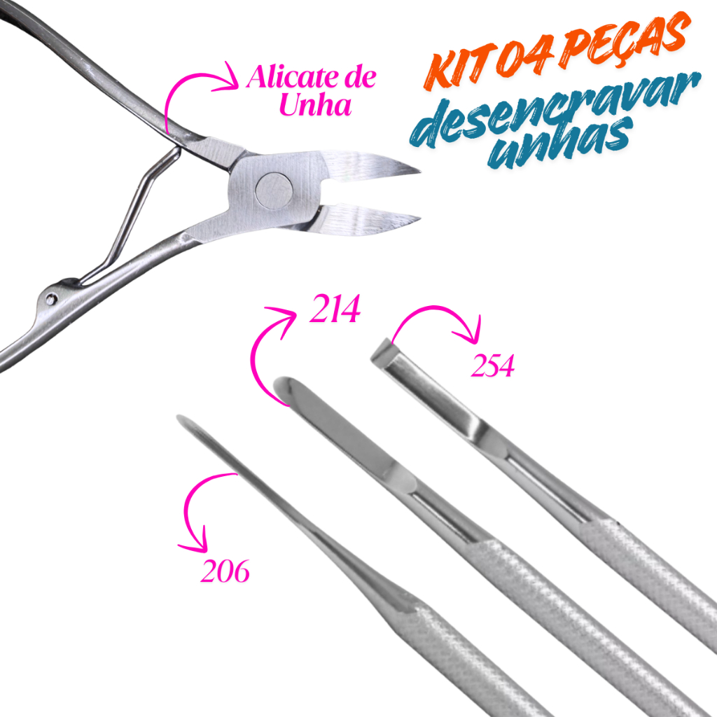 🧡 Kit 04 peças afiados Manicure desencravar unha do pé Alicate + Bisturi 206, 214 Formão 254 em Oferta na Shopee