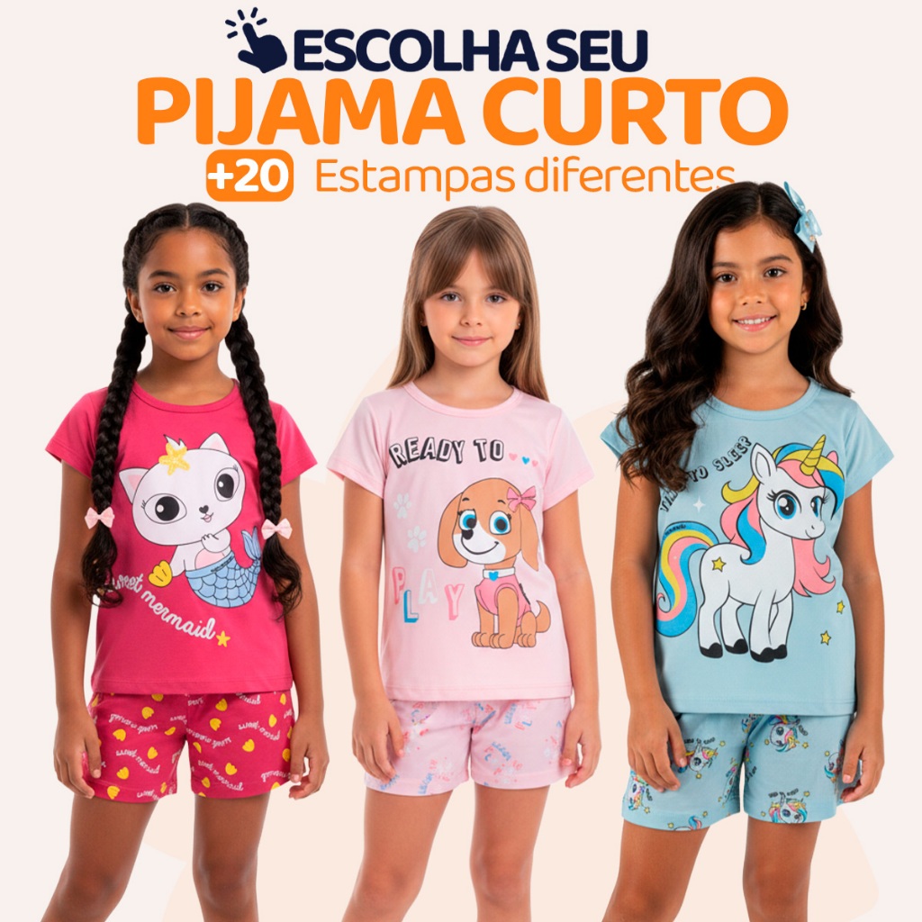 Pijama Infantil Menina Manga Curta com Estampas Fofas e Conforto Roupa Infantil Feminino Verão Calor. L05