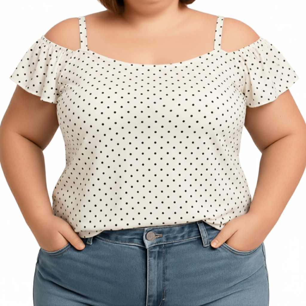Blusa Cigana Plus Size Poá/Bolinha Veste 40 ao 64 (M ao G10)Ciganinha Feminina Viscolycra MALHAS ITA