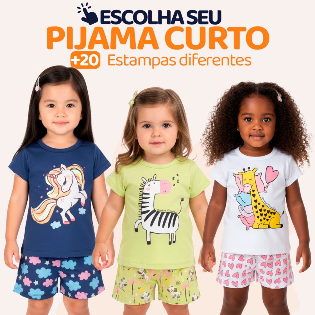 Pijama Infantil Bebê Menina Manga Curta com Estampas Fofas e Conforto Roupa para Bebê Feminino Verão Calor L05