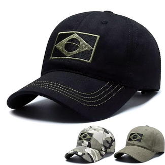 Boné Militar c/ Bandeira Brasil Bordada, Boné Tático, Aba Baseball Curva Fecho Fivela ou snapback
