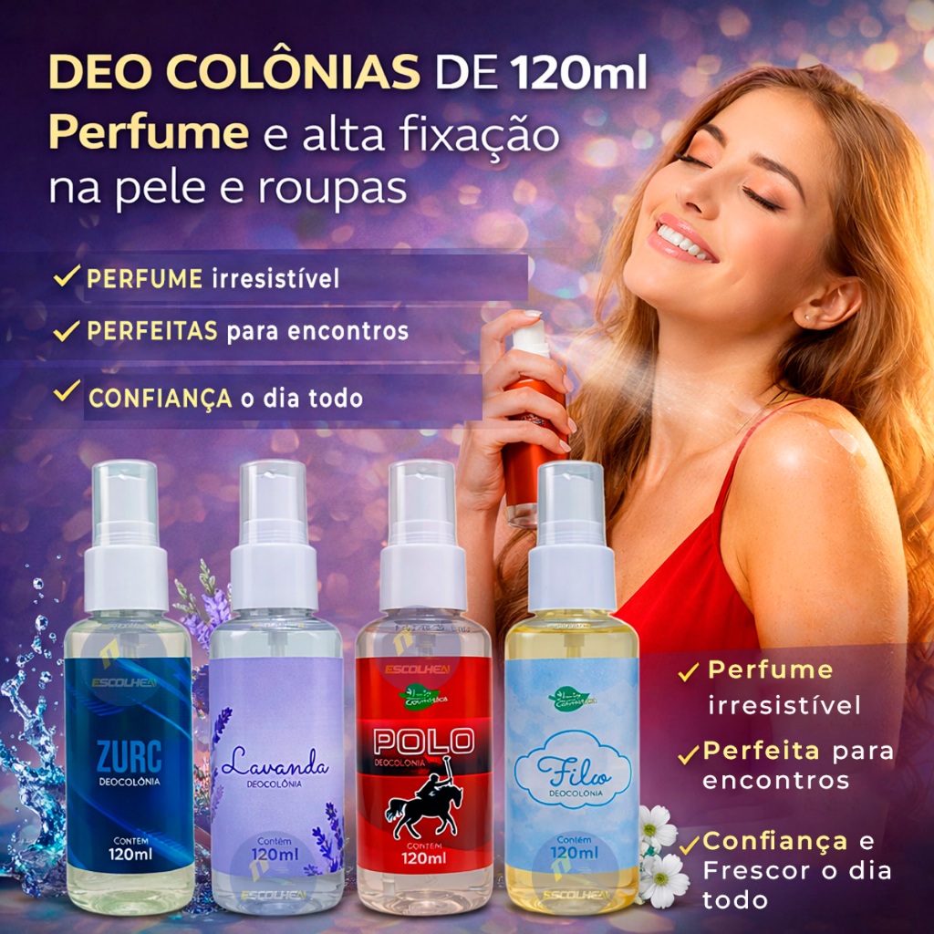 Deo Colônia Body Splash Perfume Feminino e Masculino 120ml - 4 Fragrâncias